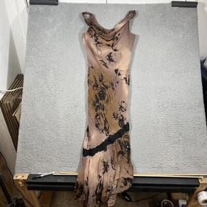 Adrianna Papell Boutique Brown Ombré Maxi Dress Y2k 90s Silk Beaded 12 Fairy - Picture 1 of 6