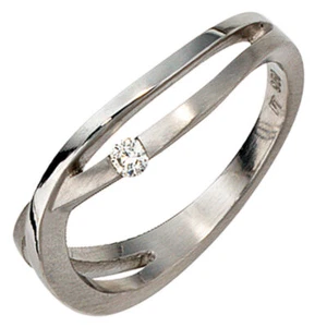 Anillo De Mujer Con Diamante Brillante 0,05ct., 950 Platino Anillo Mate Parcial - Imagen 1 de 1