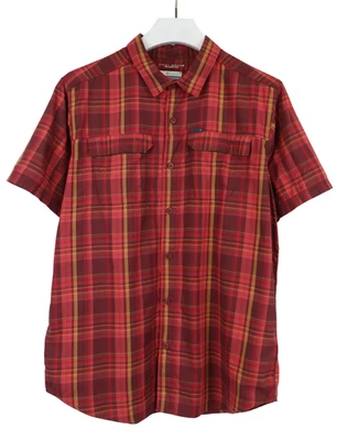 Columbia Omni Shade Chemise Homme Large Rouge Plaid Manche Courte Col Italien - Photo 1/4