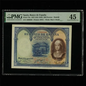 1927 Spain Banco de Espana 500 Pesetas Pick#73a PMG 45 Choice Extremely Fine - Picture 1 of 4