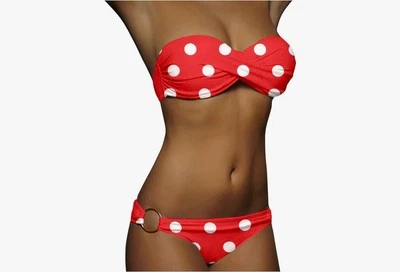 Bikini Rot Weiß Gepunktet Bandeau Oberteil Größe S/ M (Asiatisch L) NEU - Bild 1 von 3