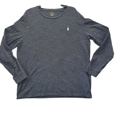 Polo Ralph Lauren Mens Long Sleeve T Heather Gray Crew Neck Pony FLAW Logo XL TG - Image 1 of 4