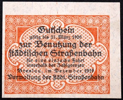 BRESLAU / WROCŁAW 1919 RARO "Trolley" 20 Pfennig Alemán Notgeld Polonia Tranvía Foto 1 de 2