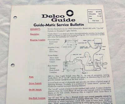 1963 Oldsmobile 98 Super 88 Original GM Guide-Matic Service/Repair Info 63 NOS - Image 1 of 4