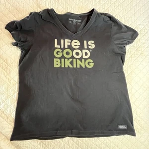 Life Is Good T Shirt Womens XL Crusher T Biking Black Colorful EUC - Picture 1 of 7