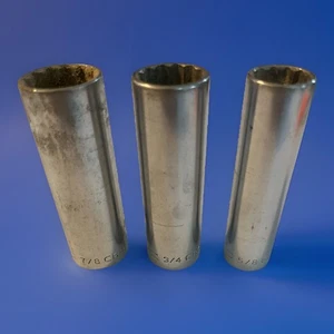 Craftsman V Series Deep Sockets 5/8” 3/4” 7/8” 1/2” Drive 12-Point USA Vintage  - Picture 1 of 3