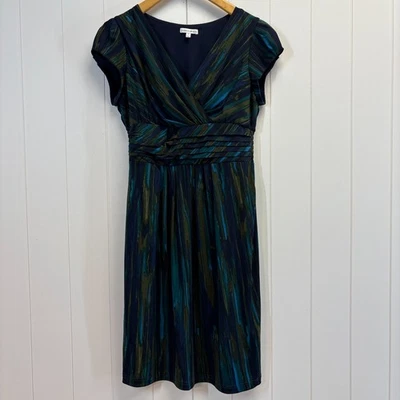 Y2K Fashion Bug Women Abstract Striped Baby Doll Midi Dress Size M Smocked Artsy - Image 1 of 4