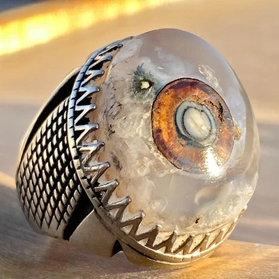 Anillo sólido de plata esterlina 925 para hombre natural yemení aqeeq ágata عقيق داودي يماني Foto 1 de 4