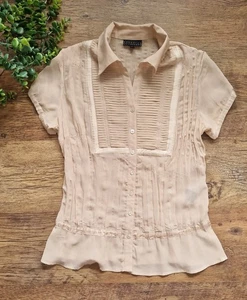 Antonino Philosophy Beige Short Sleeve Women Elegant Sheer Shirt Size Uk 12 - Picture 1 of 6
