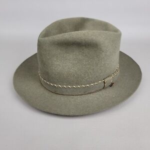 Beautiful Vintage Mallory Hats Gray Green Fedora  Size 7 - Pliafelt