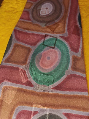 ROBERT DASKAL ~ CORBATA DE SEDA PINTADA A MANO ARTE PARA HOMBRE ~ TONOS TERROSOS ~ 57" Foto 1 de 4