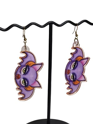 Diva Bats Earrings, Bat Earrings, Halloween, Witchy 3.5 Inch - Image 1 of 2
