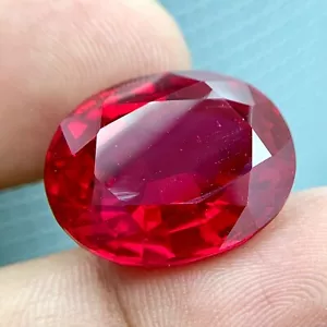 PIGEON BLOOD RED 27.67 CT PERFECT RUBY CORUNDUM OVAL LAB CREATED LOOSE GEMSTONE - Picture 1 of 3