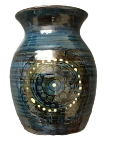 Weymouth Pottery Studio Vintage Vase By L Stockley Blue Glaze Free Postage - Picture 1 of 3