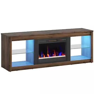 Bestier Modern Electric 7 Color LED Fireplace TV Stand for TVs up to 70"" Walnut - Picture 1 of 12