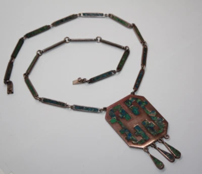 Vtg Taxco MMR Sterling Arte en Plata Inlaid Turquoise &Lapis Necklace 27"[065GRA - Image 1 of 4