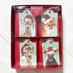 Flower Crown Animal Christmas Gift Tags Set 20 Giraffe Fox Moose Deer Holiday - Picture 1 of 10