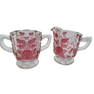 Vintage Westmoreland Luster Grapes Ruby Flashed Glass Suger and Creamer Set * - Picture 1 of 10