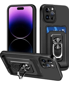 iPhone 14 Pro Max Hülle mit Kartenfach Wallet Case mit Ring Ständer - Bild 1 von 7