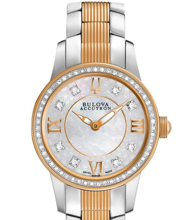 Bulova ACCUTRON Masella 65R145 Ladies White Two Tone Mother Of Pearl Wristwatch  - Image 1 of 4