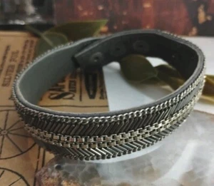 STELLA and DOT Herringbone Stitch and Chain Detail Beaded Gray Cuff Bracelet! - Picture 1 of 10