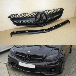 Matte Black Front Grille For 2008-2011 M-Benz W204 C63 C-Class - Picture 1 of 5