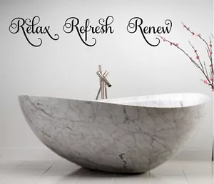 RELAX REFRESH RENE VINILE ADESIVO MURALE LETTERING BAGNO LETTERING PAROLE DECORAZIONE - Foto 1 di 2