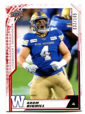 2020 Upper Deck CFL Adam Bighill Red Parallel #40 Winnipeg Blue Bombers 032/165