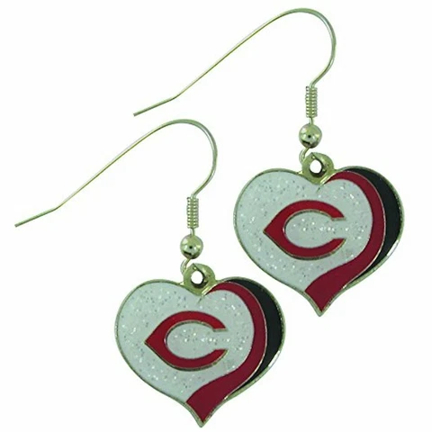 Cincinnati Reds MLB Sports Team Logo Glitter Heart Earring Swirl Charm Set Cover