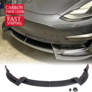 For Tesla Model 3 2017-2023 V Style Front Bumper Lip Splitter Spoile Body Kit . - Picture 1 of 11