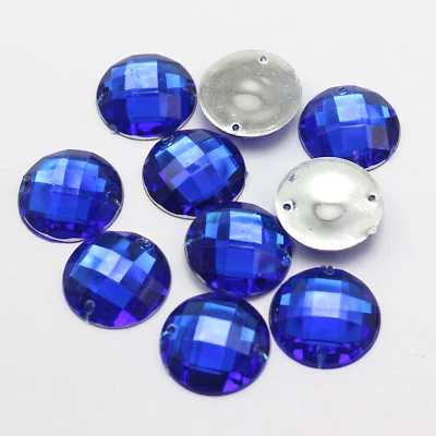 100 Royal Blue Flatback Acrylic Round Sewing Rhinestone Gems 16mm Sew on beads - Image 1 of 4
