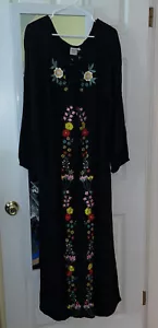 Back From Bali Black Embroidery Maxi XL Caftan dress 43" Bust NWOT SOLD OUT - Picture 1 of 5