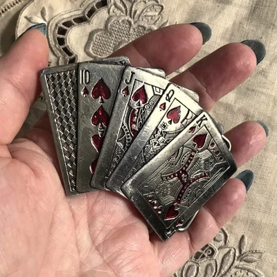 1978 Poker Belt Buckle “Ace in the Hole” Royal Flush,  RARE Red Spade ERROR! - Image 1 of 4