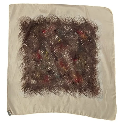 Bufanda de seda Burmel vintage beige remolinos geométricos 23" cuadrada auténtica rara Foto 1 de 3