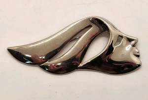 Vintage Silver Tone Art Deco Lady w/Flowy Hair Brooch - Picture 1 of 10