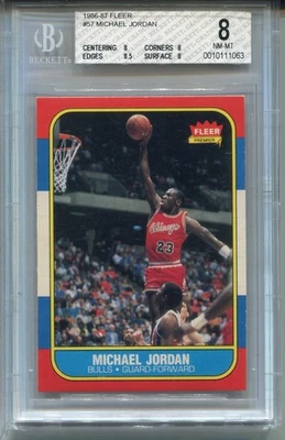 Tarjeta de novato Fleer Michael Jordan 1986 BGS 8 casi nueva como nueva con 8,5 grado #57 baloncesto Foto 1 de 4