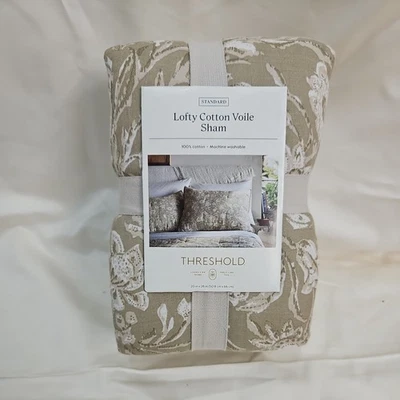 Threshold Standard Floral Voile Lofty Cotton Pillow Sham Beige - Image 1 of 4