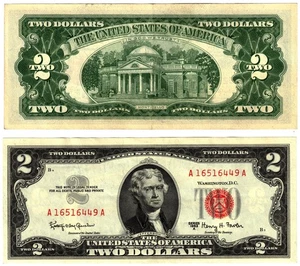 1963 A USA 2 Dollar Banknote UNITED STATES AMERICA Red Seal P382a G + Fowler - Picture 1 of 1