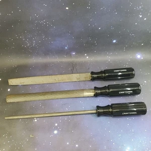 VTG Craftsman 3pc Hard Black Handle File Set 31321 8" Round, HLF Round, Mill VGC - Picture 1 of 10