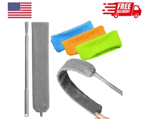 100 Pulitore Polvere Gap Retrattile con Manico 4 Panno in Microfibra - Foto 1 di 6