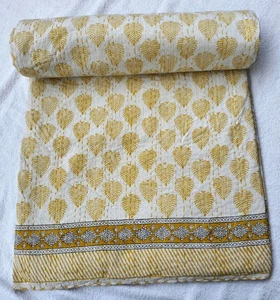 Indische Kantha Quilt Baumwolle Hand Blockdruck King Kantha Tagesdecke Decke Überwurf - Bild 1 von 8