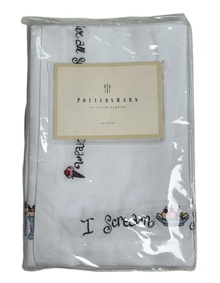 Pottery Barn Ice Cream Napkins Set of 4 Cotton Embroidered Party NWT Quality - Image 1 of 4