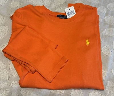 Ralph Lauren Sport Orange Long Sleeve Ribbed T-Shirt Yellow Pony NWT Crew Neck - Image 1 of 4