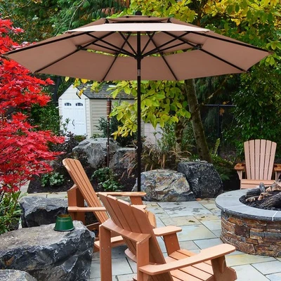 10ft 3-Tier Market Umbrella w/Aluminum Frame Sunshade Shelter Double Beige - Image 1 of 4