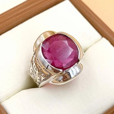Natural Ruby Ring, 10+ Carat Ruby 925 Sterling Silver Yaqoot Ring, Ruby Stone - Image 1 of 4
