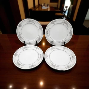 Noritake Sweet Leilani 3482 Bread & Butter Plate 6 3/8" Gray Pink Roses Set of 4 - Picture 1 of 7