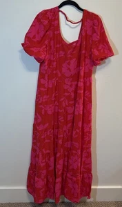 Modisches Maxikleid rot/rosa Blumen Puffärmel Gr. XL Stufen Rüschen romantisch neu mit Etikett - Bild 1 von 7