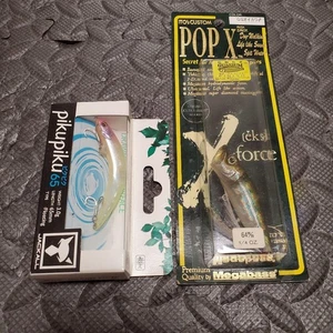 Jackal Pikupiku 65 Silver 65mm Topwater Lure & Megabass POP X Set New - Picture 1 of 2