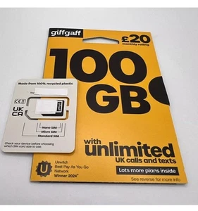 100---- X---- NEW Giffgaff Giff Gaff SIM Card 3 in 1 Nano Micro Standard - Picture 1 of 1