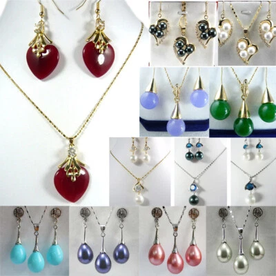 Fashion Shell Pearl Water Drop Pendant Necklace Earrings Jewelry Sets for Women - Image 1 of 4
